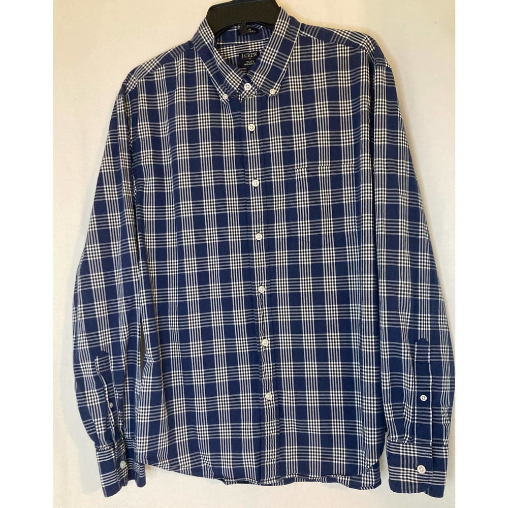 J. Crew Mens Long Sleeve Button Down Shirt Slim‎ Untucked Size L Blue Plaid